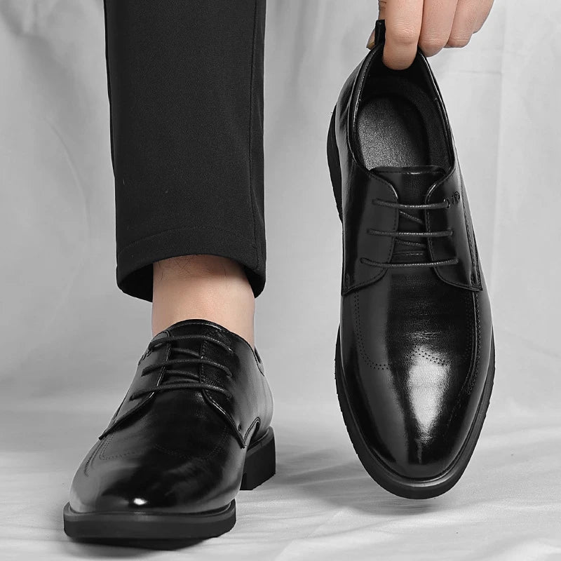 Mens Brown Genuine Leather Oxford Shoes Lace Up Formal Dress Shoes Comfortable Non Slip Outsole For Business Office Wedding