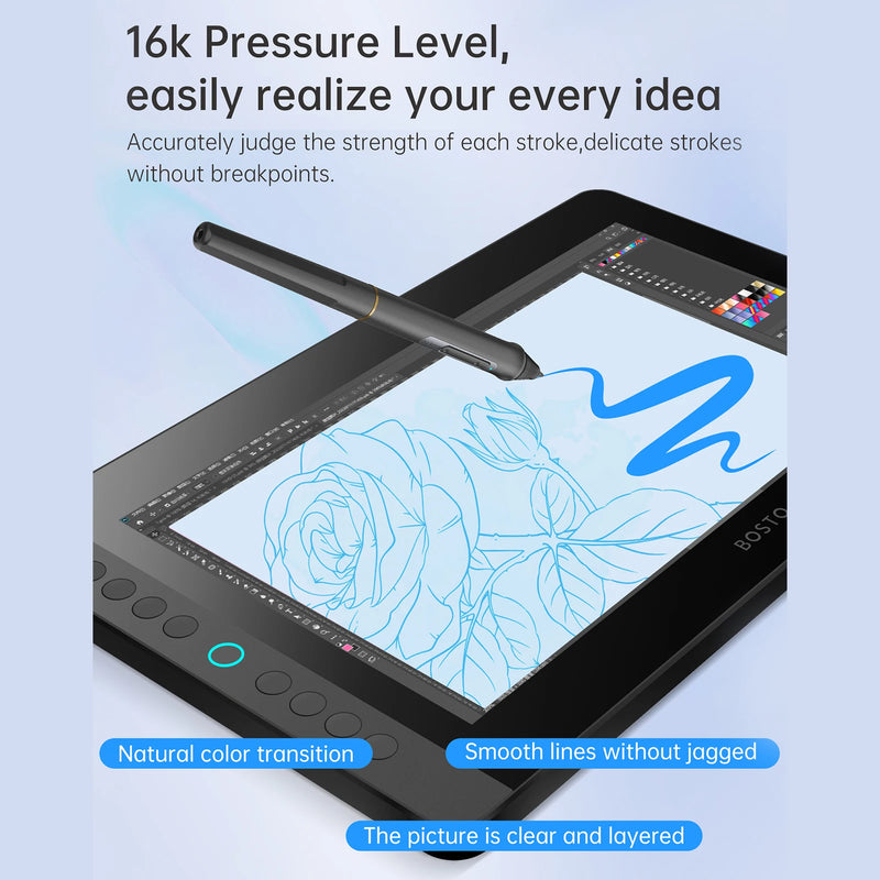 BOSTO BT-13HDK Portable Graphics Drawing Tablet 13.3 Inch H-IPS LED Screen Display Digital Art Drawing Pad 16K Pressure Level