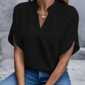 V Neck Short Sleeve Loose Blouse Women Casual Solid Color - View 3 | SAMAG