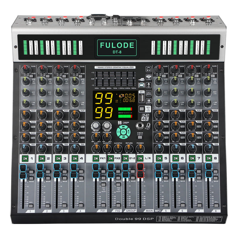4 Channel Audio Mixer 48V Phantom Power USB Studio Sound Mixers Bluetooth DJ Console Mixing for Karaok