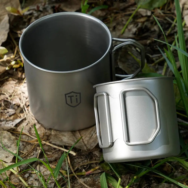 Ultralight Titanium Coating Cup Water Cup Mug Foldable Handle Outdoor Portable Camping Picnic Beaker Coffee Cup Kitchen