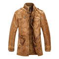 Men Fashion Warm Casual Vintage Faux Leather Jacket Coat Men Winter Brand New Long Thick Fleece Windproof Warm Leather Jacket