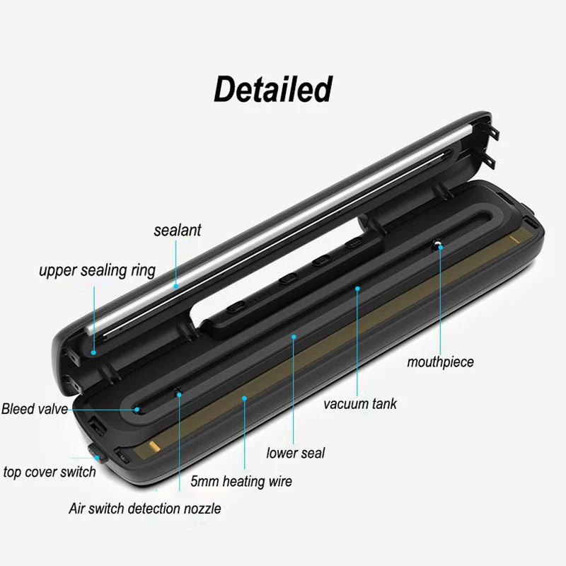 220V Electric Vacuum Sealer Packaging Machine with Free 15pcs Vacuum Bags Machine Household Black Food Vacuum Sealer