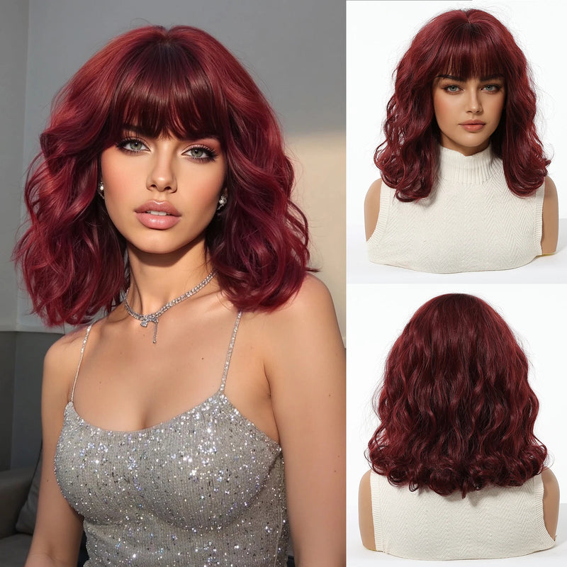 Short Silver Gray Curly Wavy Synthetic Wigs with Bangs for Women Grey Bob Cosplay Party Lolita Natural Hair Wig Heat Resistant