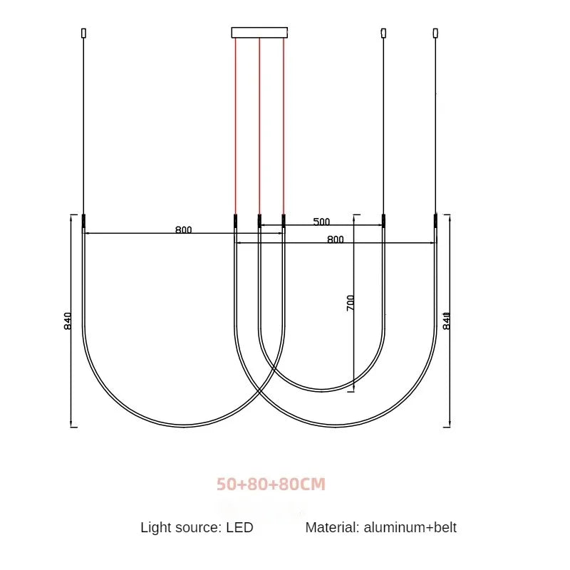 Living Room Study Modern New Lines U shaped Designer Restaurant Exhibition Hall Chandelier LED Industrial Wind Belt Creativity
