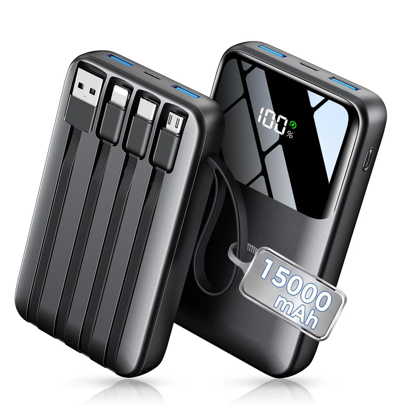 Power Bank,15000mAh Portable Charger with Built in Cable,22.5W Fast Charging,6 Outputs,Slim Travel Essential Battery Pack