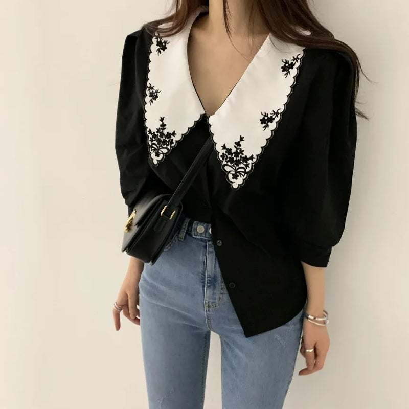 Plus Size Women's Summer Retro Short Sleeve Blouse Loose - View 4 | SAMAG