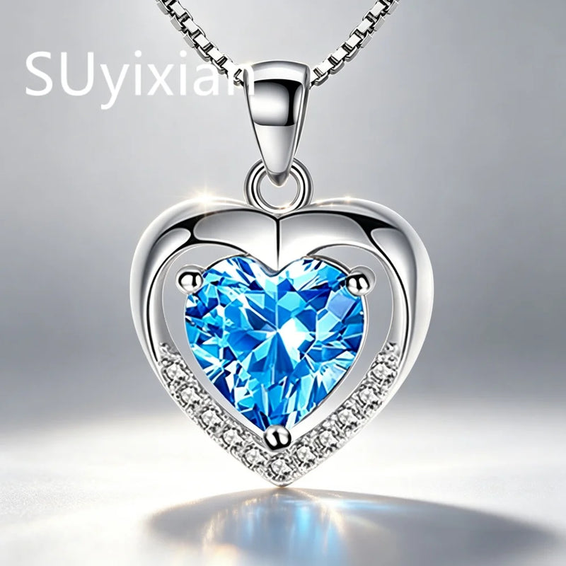 925 Sterling Silver Stylish Fine Heart Zircon Pendant Necklace, Birthday Party Anniversary Gift, Ladies - Visuel 6 | SAMAG