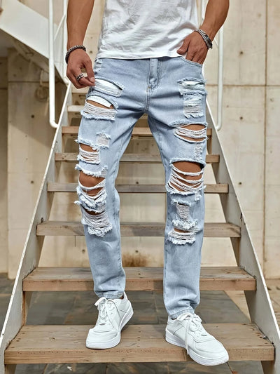 Men's Ripped Non-Stretch Jeans - Distressed Streetwear | SAMAG