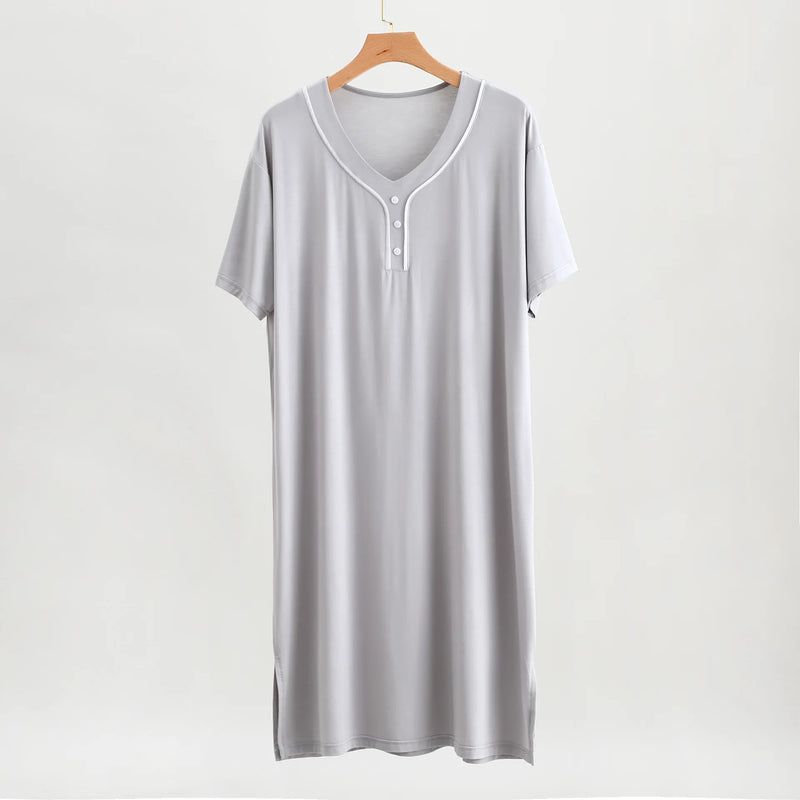 2026 Spring Summer Men's Modal Robes Pajamas Shower Mid-long Knee Length Thin Bathrobe Loose Plus Size Man Homewear Sleep Dress
