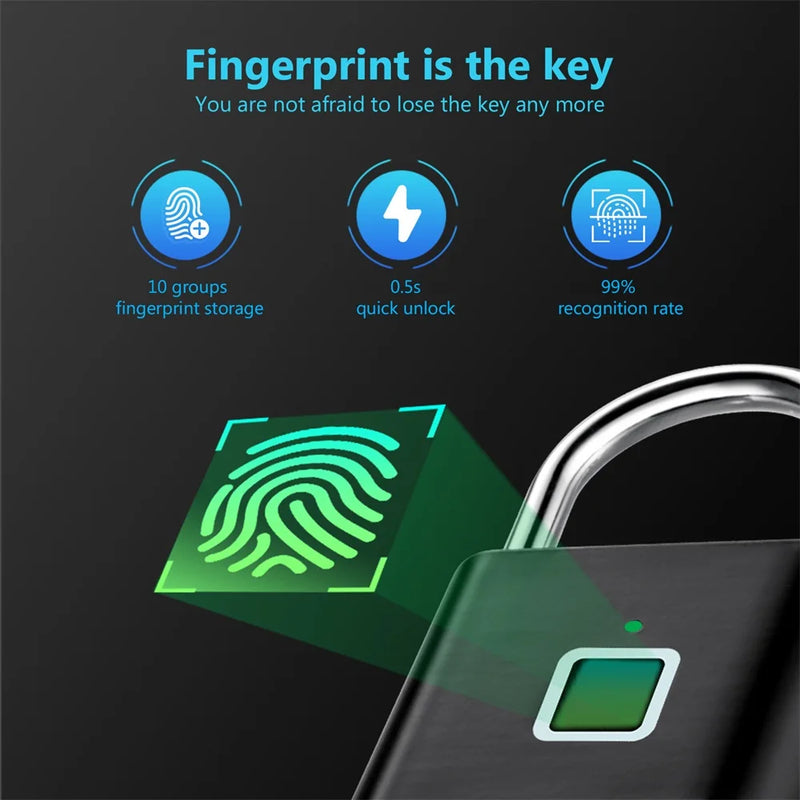 KERUI Fingerprint Lock Keyless USB Charging Smart Padlock Waterproof Door Lock 0.2sec Unlock Portable Anti-theft Padlock Zinc