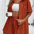 Long Sleeve Single breasted Top Broad legged Shorts Set Fashion Ladies Sexy Solid Suits 2024 Summer 2 Piece Outfits For Women