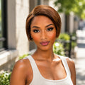TIMOPOL Light Brown Short Straight Pixie Cut Lace Front Human Hair Wigs For Women Pre Plucked Natural Hairline Short Bob Lace Frontal Wig Daily Wear