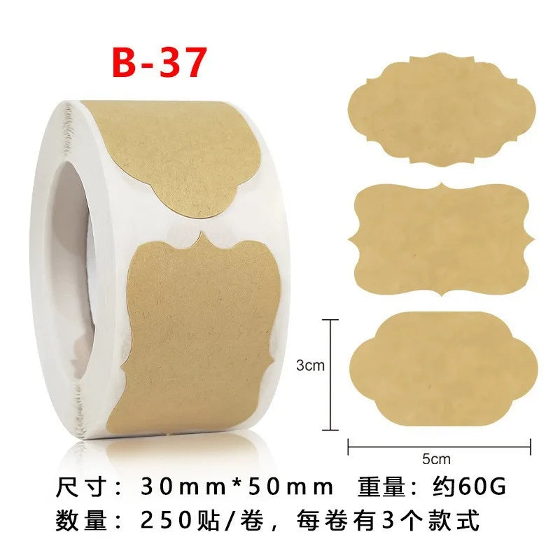 1Roll Kraft Paperblank Can Write Name Self-adhesive Sealing Gift Stickers Home Packaging Seal Labels Rectangle