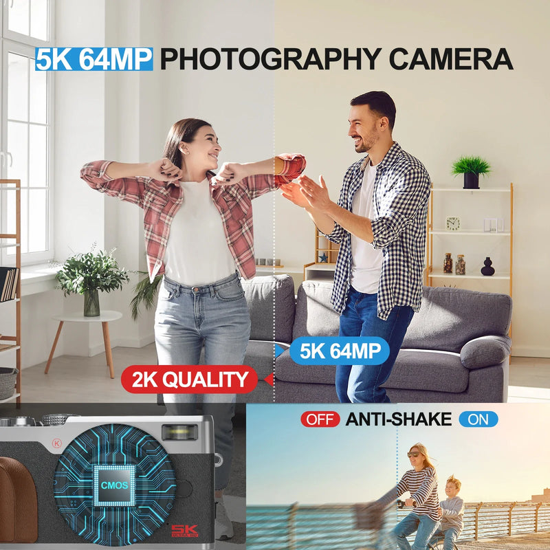 NBD Digital Camera 56MP Cameras for Photography 4K Camera 180°Flip Screen Digital Point and Camera with 16X Zoom Compact Camera