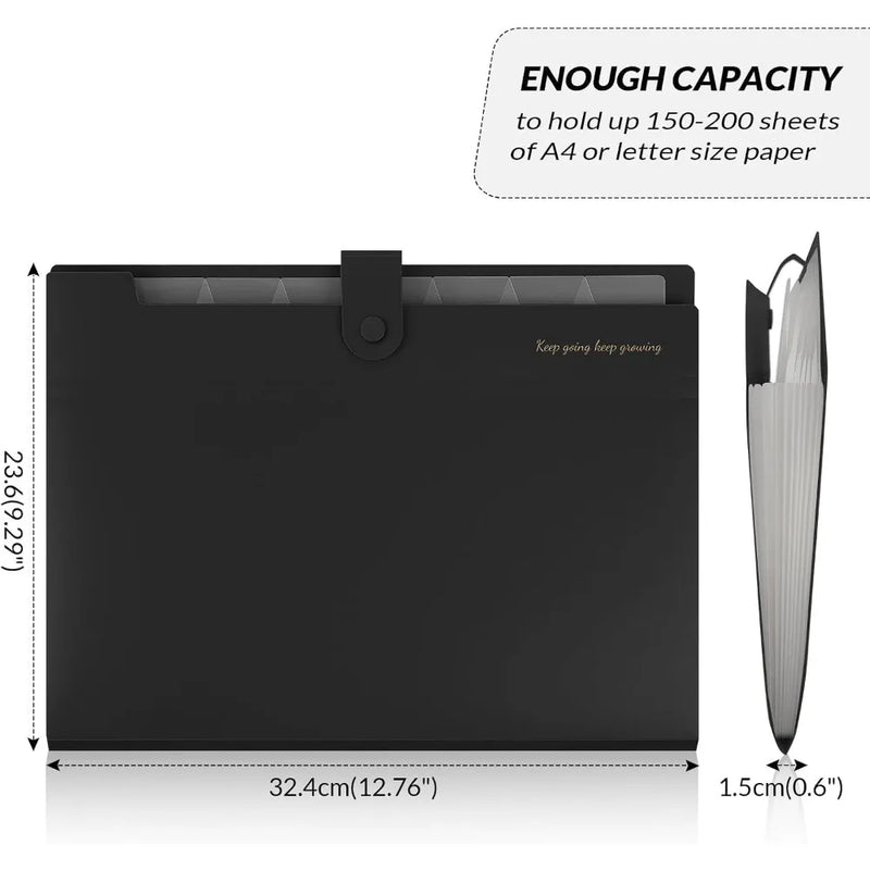 Portable Expanding File Folder Organizer with 8 Pockets for Letter A4 Documents School Office Hospital Supplies Bag Essentials Black