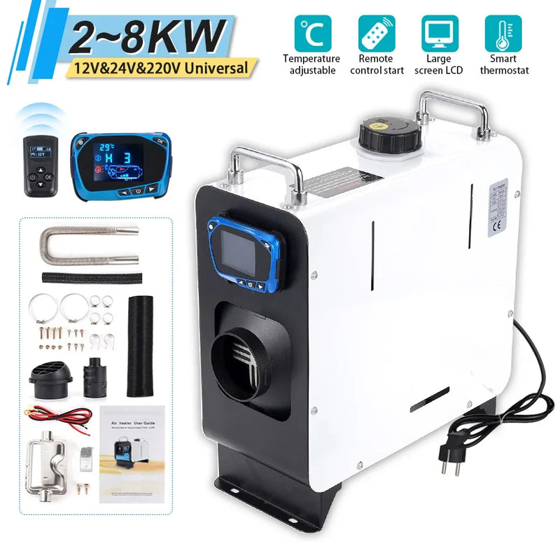 12V&24V&220V All in One Car Diesel Air Heater  with Remote Control LCD Switch 2/5/8KW Diesel Heater For Home RV Vehicle Truck