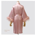 Women FEATHER Bride Bridesmaid Wedding Robe Satin Kimono | SAMAG
