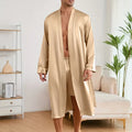 Men's Nightgown Shorts Set Solid Color 2-Piece Loungewear Bathrobe Shorts Set Thin Pajamas Kimono Bathrobe Long Robe Sleepwear