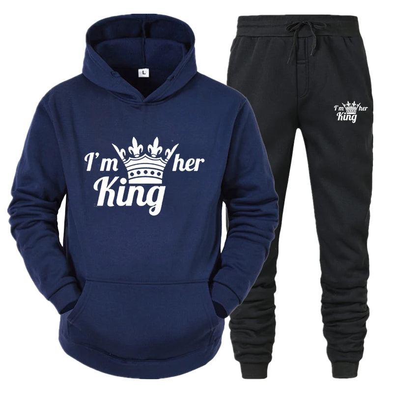 Lover Tracksuit Hoodies Printing QUEEN KING Couple Sweatshirt Plus Size Hooded Clothes Women Two Piece Set - View 25 | SAMAG