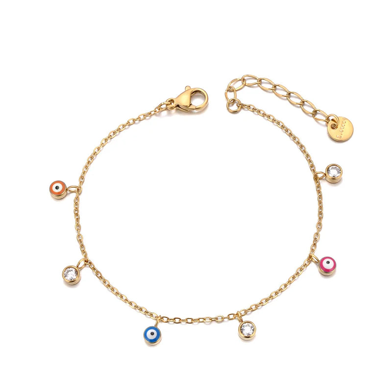 Lokaer Vintage Enamel Blue Eye Charm Bracelets for Women Stainless Steel Cubic Zirconia Chain Bracelet Waterproof Jewelry B24110