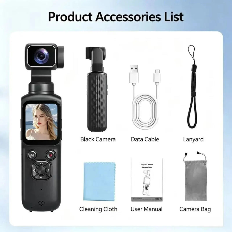 4K Pocket Action Camera 330° Auto-rotate Len Sport Camera Touchscreen Zoom Cam Face Tracking Portable Vlog Video Recorder Moto