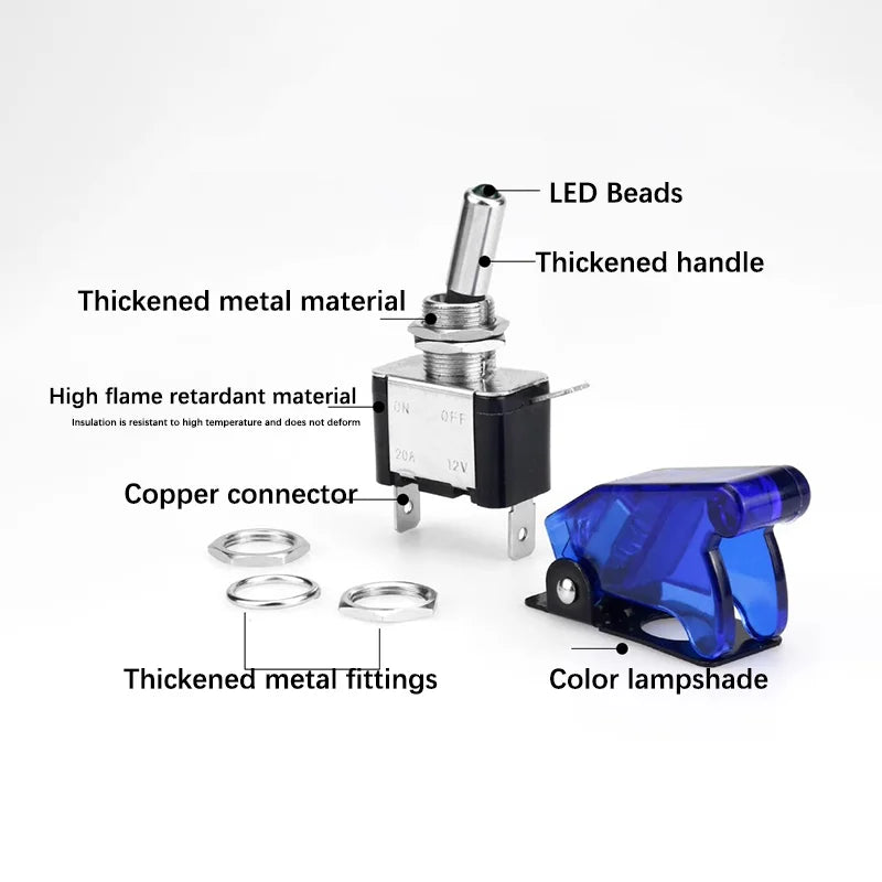 Auto Car Boat Truck Illuminated Led Toggle Switch ON OFF With Safety Aircraft Flip Up Cover Guard 12V20A Transparent
