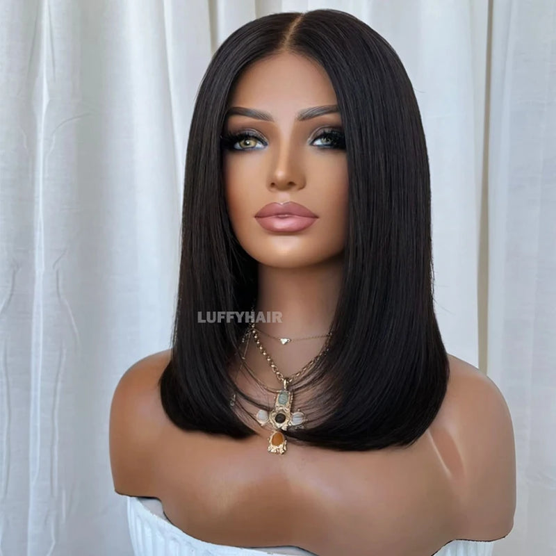 Pre Bleached Silk Base Full Lace Wigs Bob Blunt Cut Glueless Straight Human Hair Wigs Brazilian Hair Bob Wigs For Women