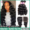Vallbest Loose Wave Bundles With Closure Human Hair 3 Bundles With Lace Closure Brazilian Hair Weave Bundles Remy Hair Extension