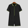 INCERUN Men's Bodysuits Patchwork Lapel Short Sleeve Button Male Rompers Playsuits Knitted Summer 2026 Casual Bodysuit For Man