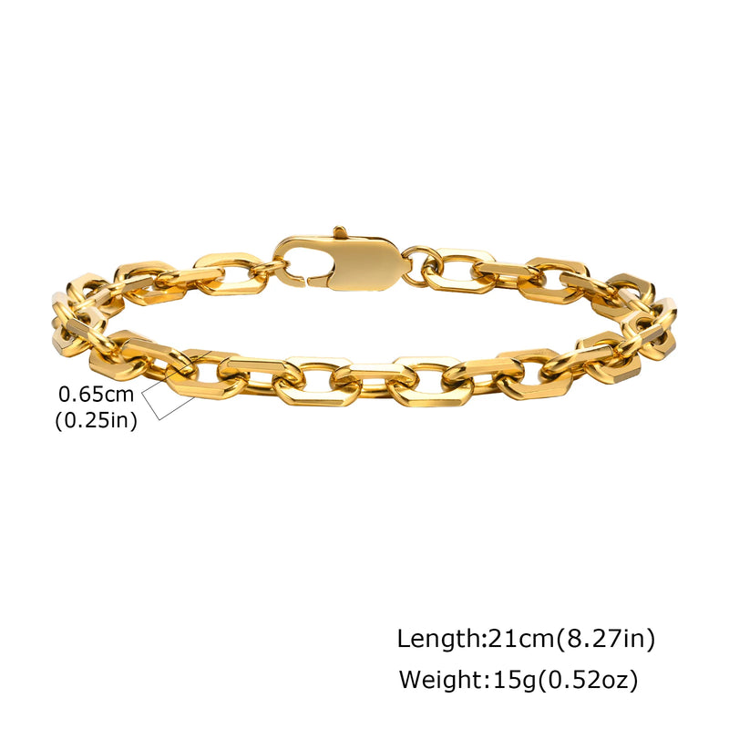 Gold Color Men's Chain Bracelet, Hip Hop Stainless Steel Chunky Wristband, Rock Punk Jewelry Gift for Dad - Visuel 20 | SAMAG