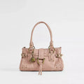 Vintage Rivet Large Capacity Commuter Tote Bag Underarm Shoulder Handbag Luxurious Studded Buckle Design Street Style Hobo Purse