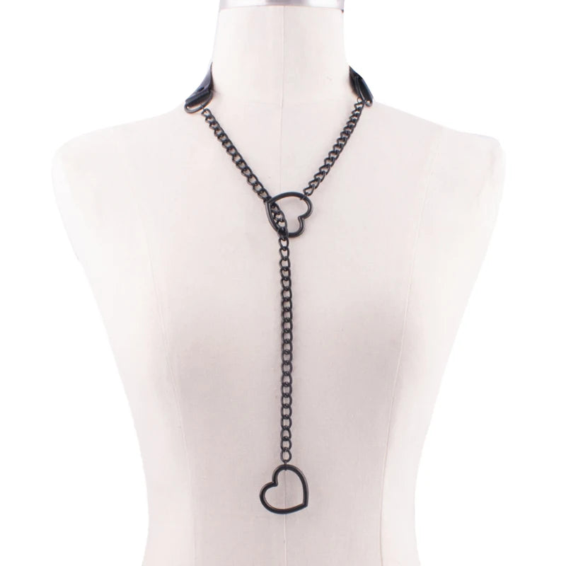 Heart Slip Chain Necklace Black leather Choker Collar For Women Goth Accessories  Punk Gothic Jewelry