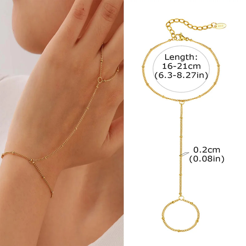 Luxury Minimalist Gold Plated Thin Chain Finger Ring Hand Bracelets for Women, Party Elegant Stainless - Visuel 21 | SAMAG