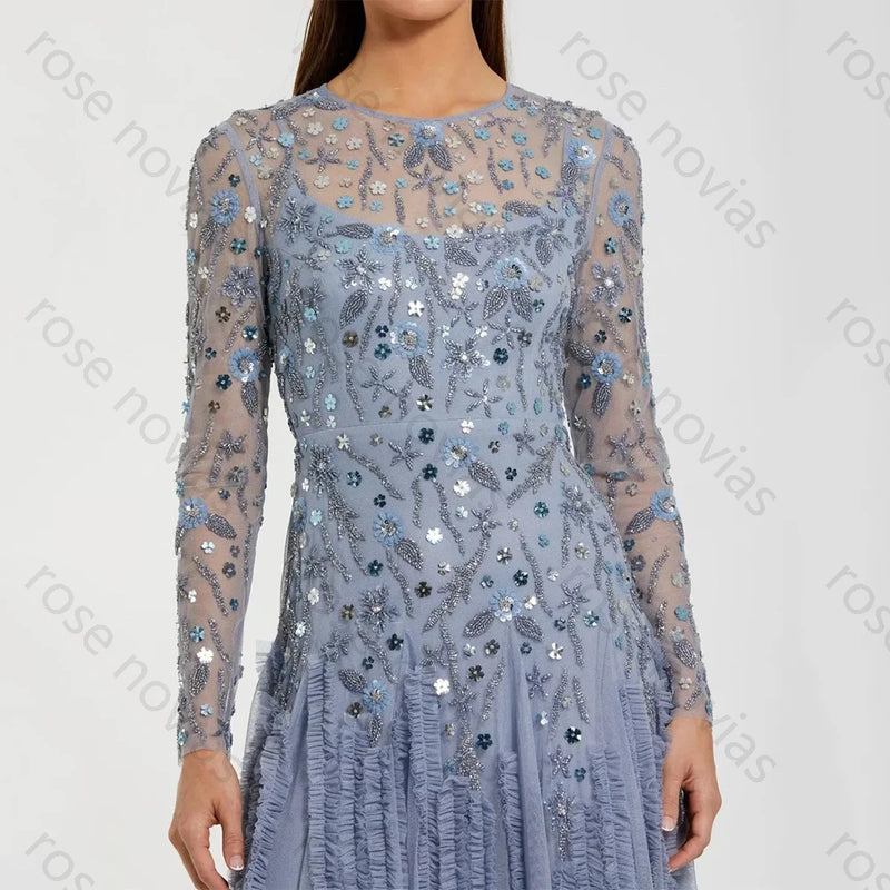 Customized Gray Tulle Evening Dress Scoop | SAMAG