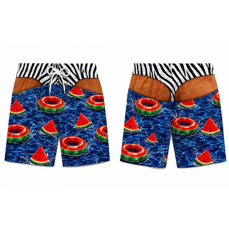 Funny 3D Fake Hip Printed Swim Trunks Men's Quick Dry | SAMAG