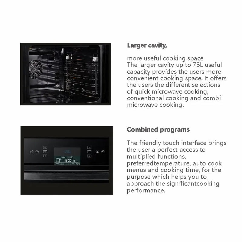 Black Glass Microwave with Grill 60cm 73L  Full Touch Built-in Microwave Oven