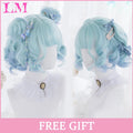 LM Medium Length Pink Cosplay Wig Heat Resistant Costume Party Synthetic Wigs 2 Clip On Ponytail 7 Colors
