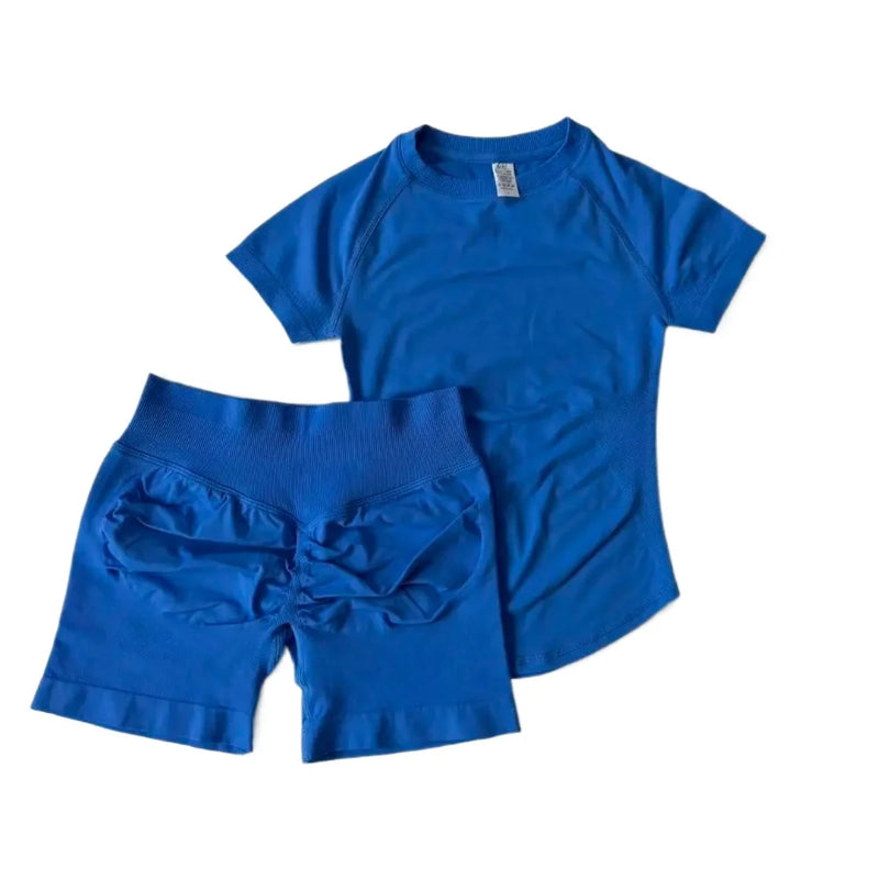 1-2 Pieces Sports Sets Short Sleeve Seamless Yoga Top Gym Suit T-shirt Set Fitness Set Women Workout Running Sports Shorts