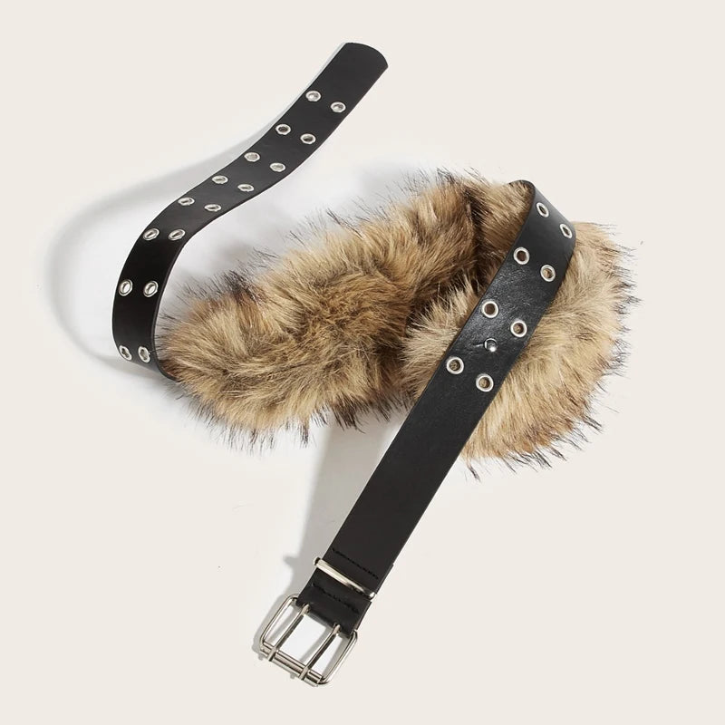 Luxury Designer fake Furry Y2k Belt Subculture Autumn Winter Retro Plush Waist Chain Imitation Fur Waist Seal Hot Girl Sexy Belt