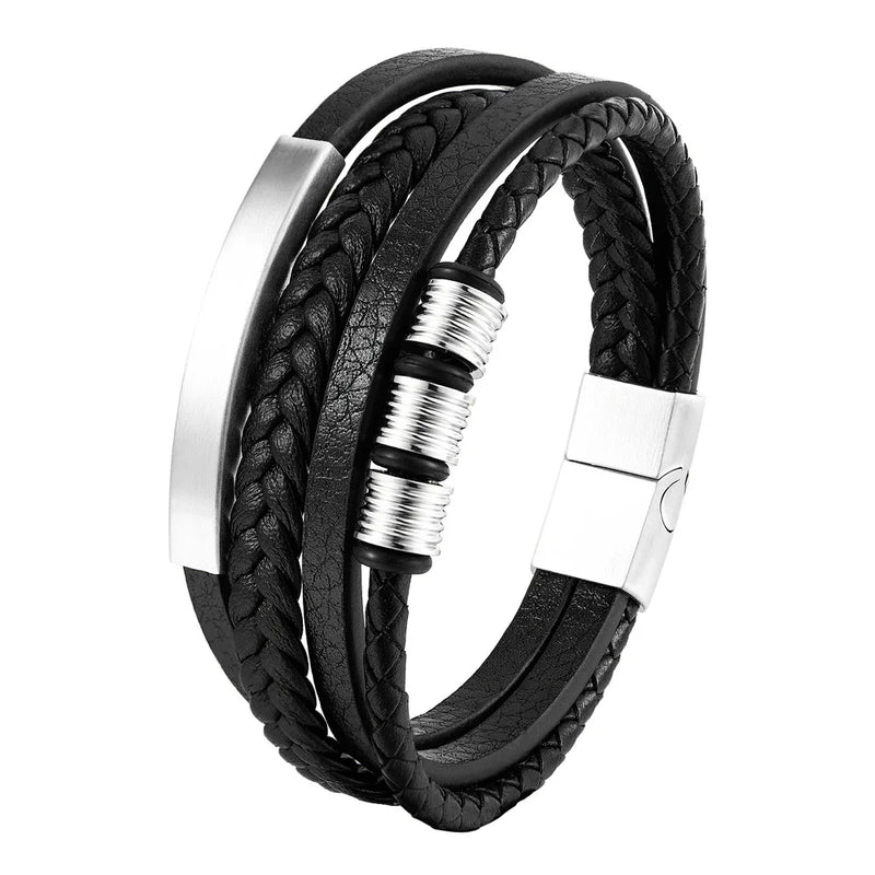 Charm Braid Rope Bracelet For Men Stainless Steel Magnetic Buckle Genuine Leather & Bangles Male Female - Visuel 13 | SAMAG