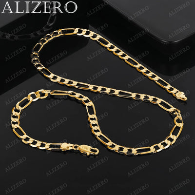 ALIZERO 18K Gold Necklace 16/18/20/22/24/26/28/30 Inch 6mm Figaro Chain For Men Women Fine Jewelry Accessories | SAMAG