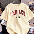 Chicago Usa Letter Printing T-Shirt Women Cotton Summer Short Sleeve Tops Comfortable Soft O-Neck T Shirt Casual Womans Clothes