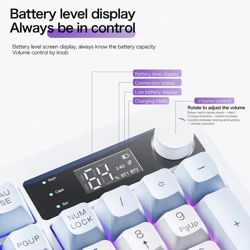 Xunfox TK100 Bluetooth Wireless Dual-Mode Keyboard Desktop Laptop Office E-Sports Gaming RGB Light Effect Charging Robot Feel