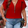 Plus Size Summer Women Elegant Zipper Chiffon Blouses | SAMAG