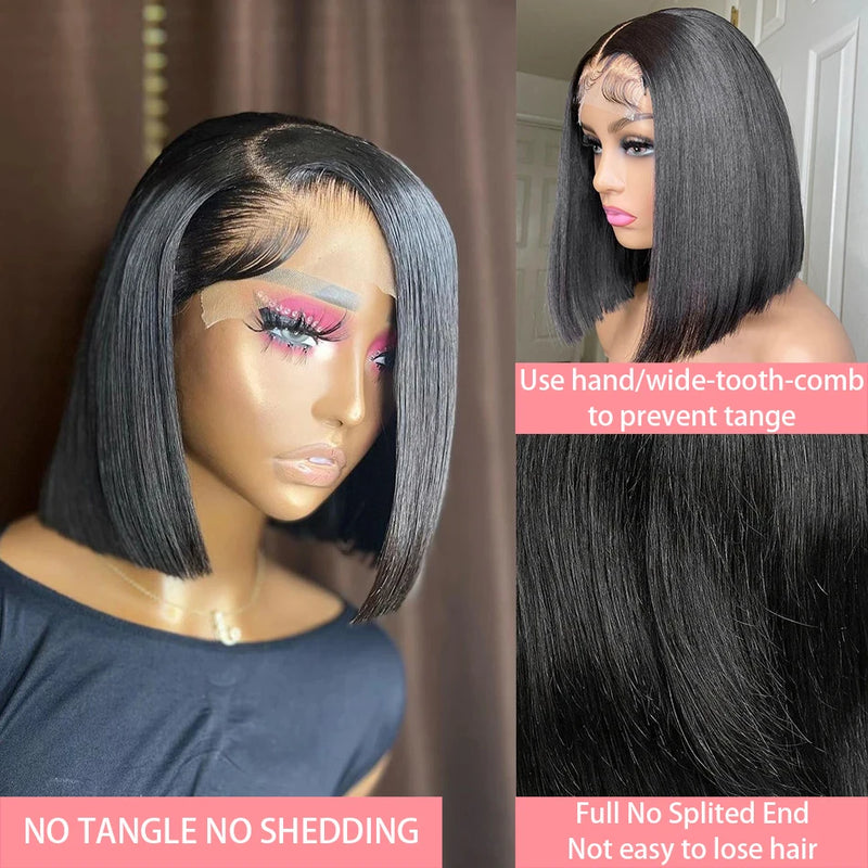 220% Bone Short Bob Straight 13x4 Lace Front Wigs Brazilian 100% Human Hair Preplucked 4x4 Transparent Lace Closure Wig 14 Inch