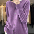 Fashion Women 100% Merino Wool Cardigans Cashmere Sweater Autumn Winter O-neck Long Sleeve Knitwear Female Basic Clothing Tops