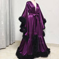Bathrobe for Women Flare Sleeves Feather Bridal Robe Nightgown Silk Illusion Long Wedding Scarf Dressing Gown Photography Dress