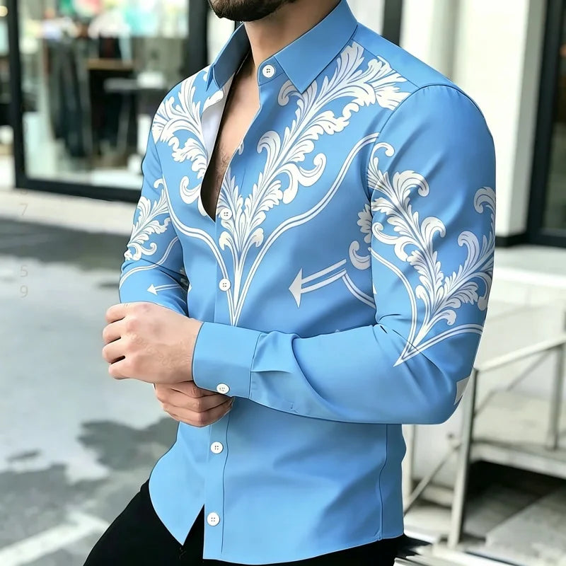 Men's Shirt with Contrasting Print, Black, White, and Red | SAMAG