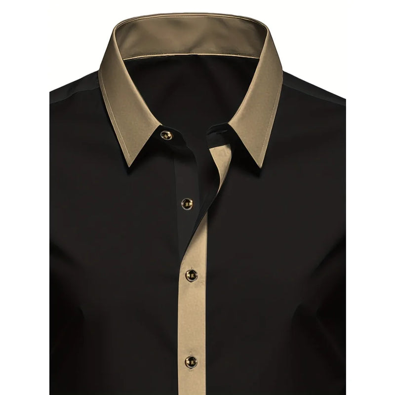 FGKKS Men Black Shirt High Street Patchwork Long Sleeve | SAMAG